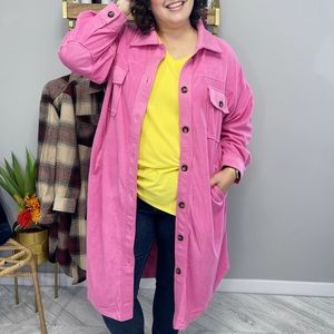 Pink fleecy button up shacket!